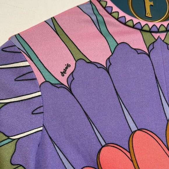 Vintage 1970s Aremis Psychedelic Floral Petal Print Top - S - Picture 3 of 6